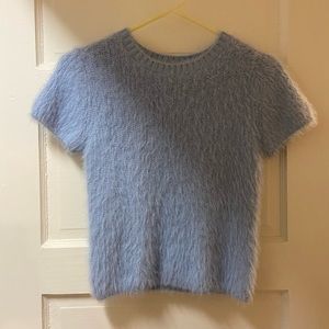 fuzzy blue short sleeve sweater